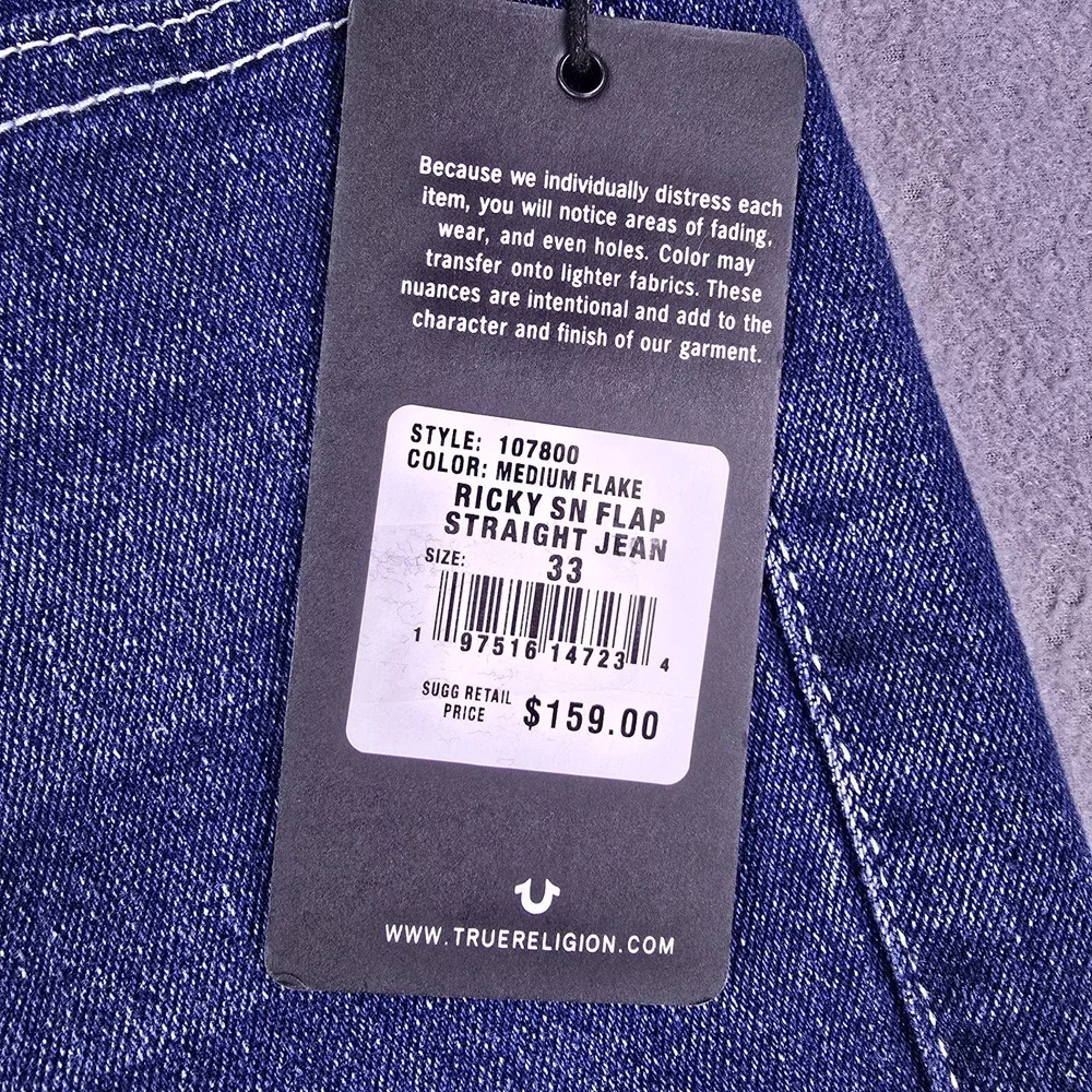 True Religion Ricky Jeans Flap Pocket Men 33 Relaxed Straight Pants Medium Flake